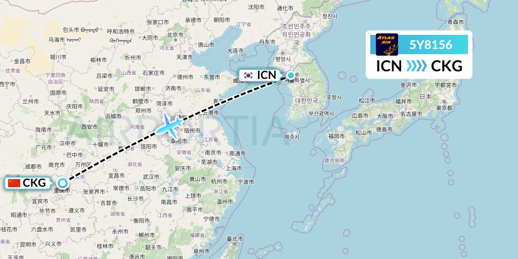 5Y8156 Atlas Air Flight Map: Seoul to Chongqing