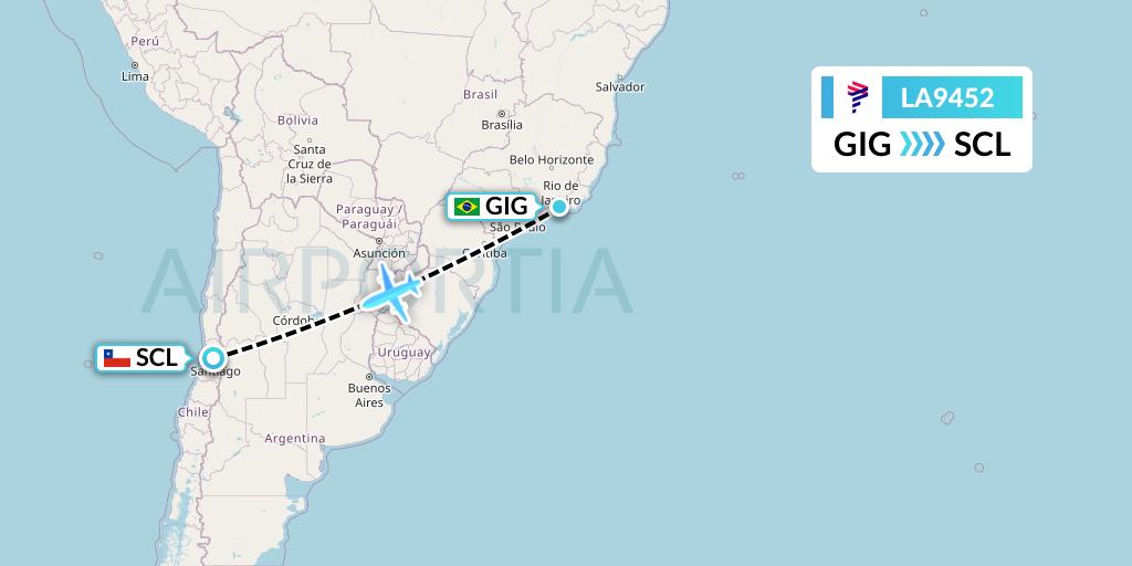 LA9452 LAN Airlines Flight Map: Rio de Janeiro to Santiago