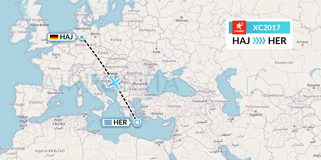 XC2017 Corendon Airlines Flight Map: Hannover to Heraklion