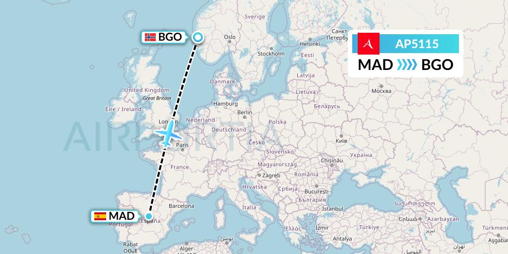 AP5115 AlbaStar Flight Map: Madrid to Bergen