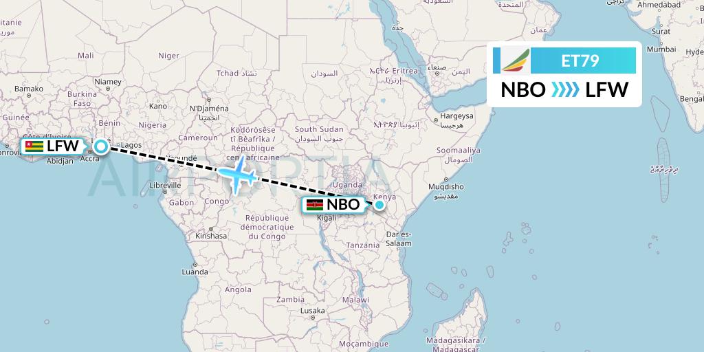 ET79 Ethiopian Airlines Flight Map: Nairobi to Lome
