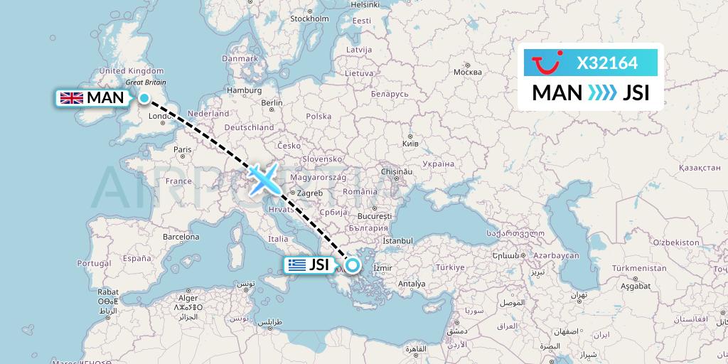 X32164 TUI fly Germany Flight Map: Manchester to Skiathos