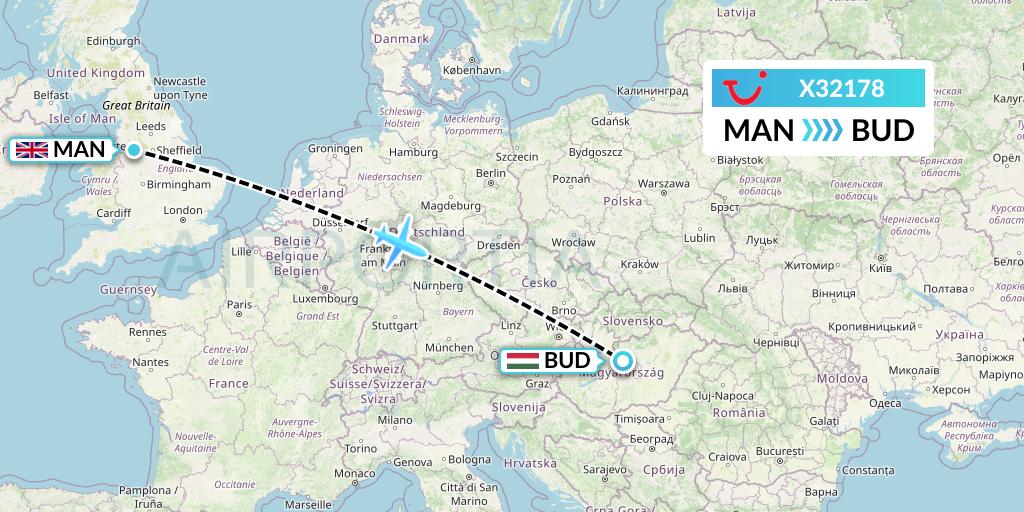 X32178 TUI fly Germany Flight Map: Manchester to Budapest
