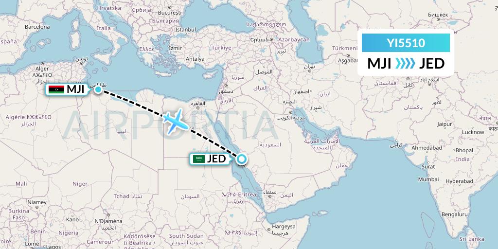 YI5510 Fly Oya Flight Map: Tripoli to Jeddah