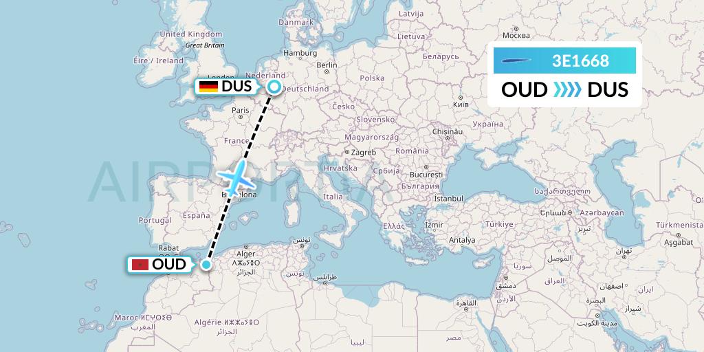 3E1668 Air Choice One Flight Map: Oujda to Dusseldorf