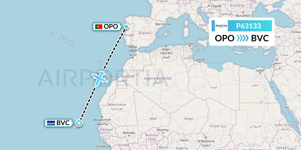 P63133 Pascan Aviation Flight Map: Porto to Boa Vista