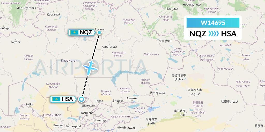 W14695 World Ticket Ltd Flight Map: Astana to Shymkent