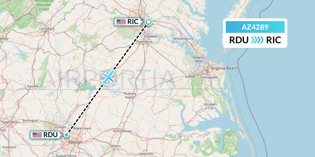 AZ4289 ITA Airways Flight Map: Raleigh-Durham to Richmond