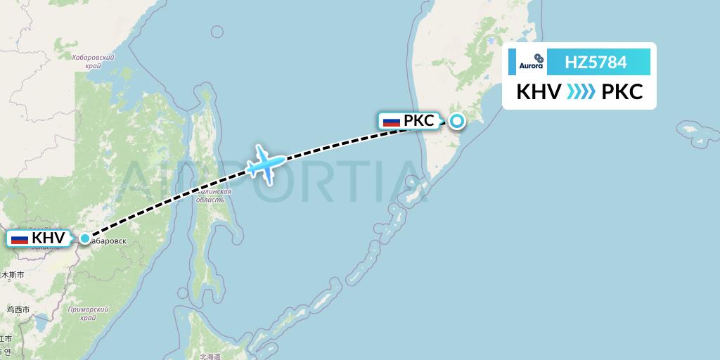 HZ5784 Aurora Flight Map: Khabarovsk to Petropavlovsk-Kamchatsky