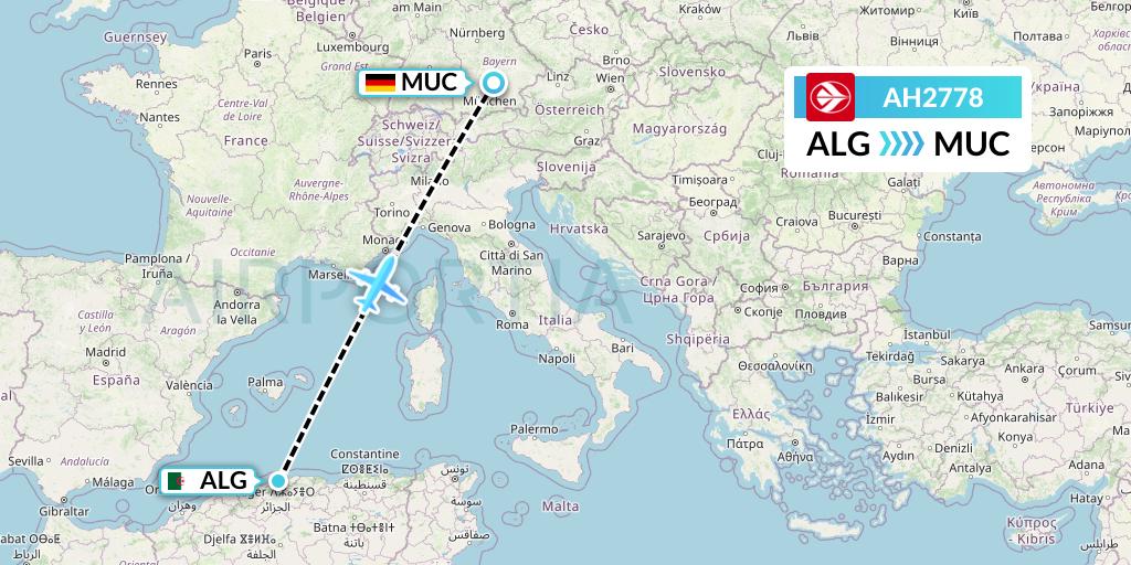 AH2778 Air Algerie Flight Map: Algiers to Munich