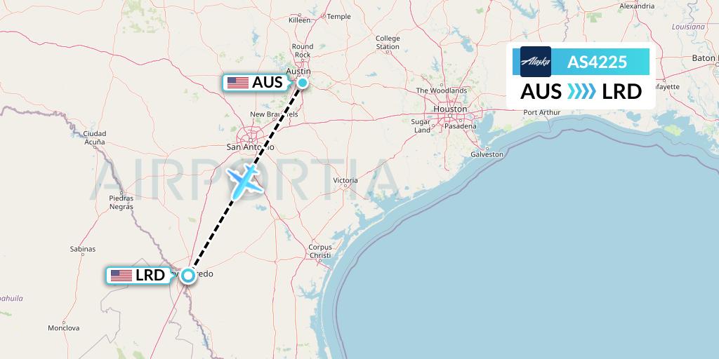 AS4225 Alaska Airlines Flight Map: Austin to Laredo