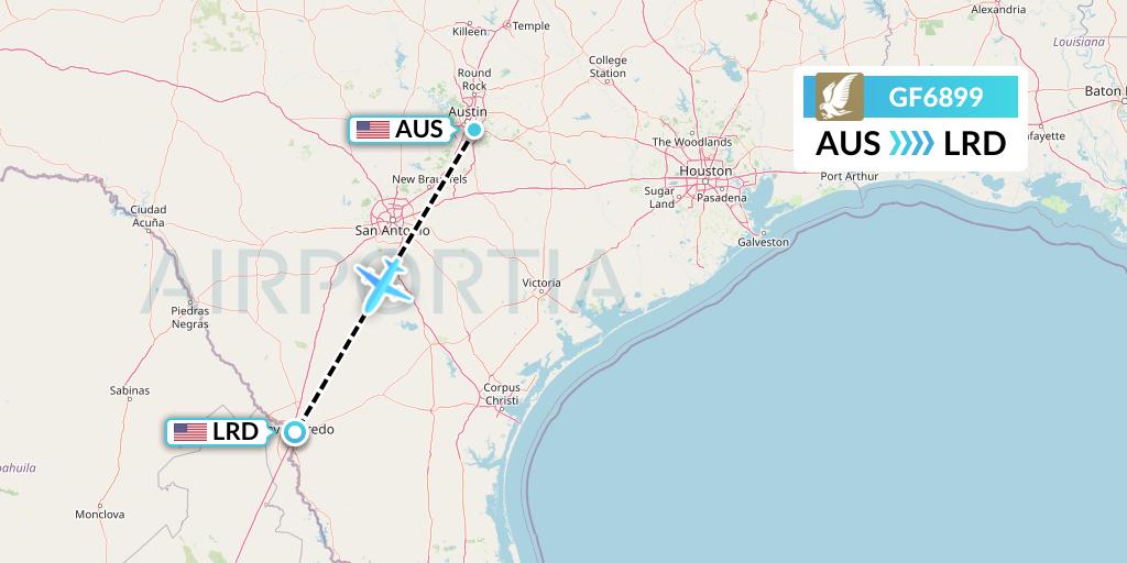 GF6899 Gulf Air Flight Map: Austin to Laredo