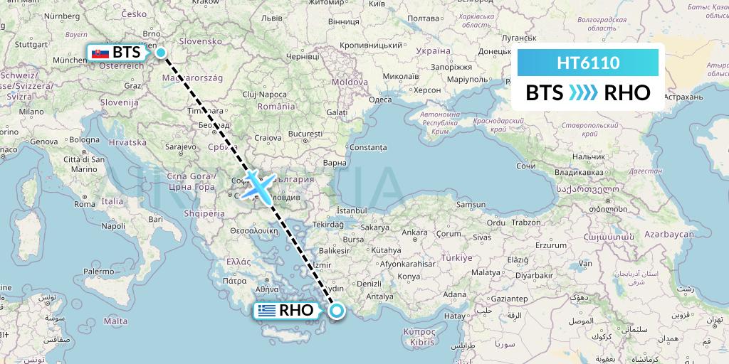 HT6110 Ningxia Cargo Airlines CO.,LTD Flight Map: Bratislava to Rhodes