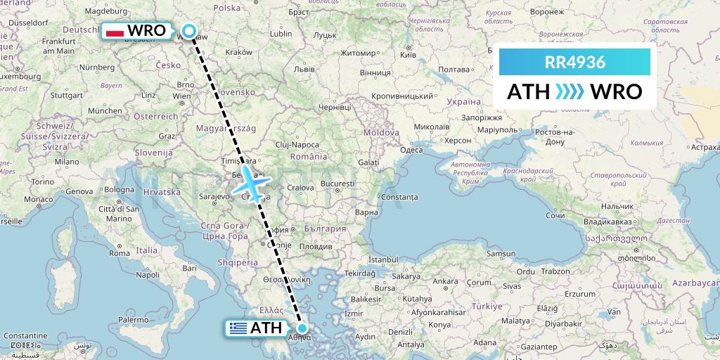 RR4936 Royal Air Force Flight Map: Athens to Wroclaw