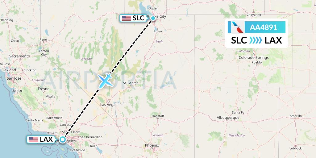 AA4891 American Airlines Flight Map: Salt Lake City to Los Angeles