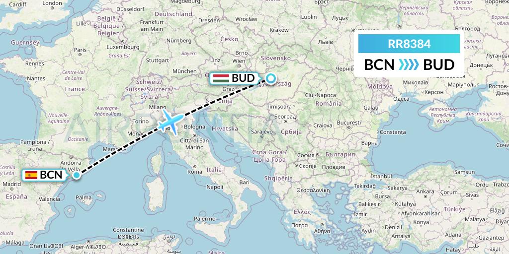RR8384 Royal Air Force Flight Map: Barcelona to Budapest