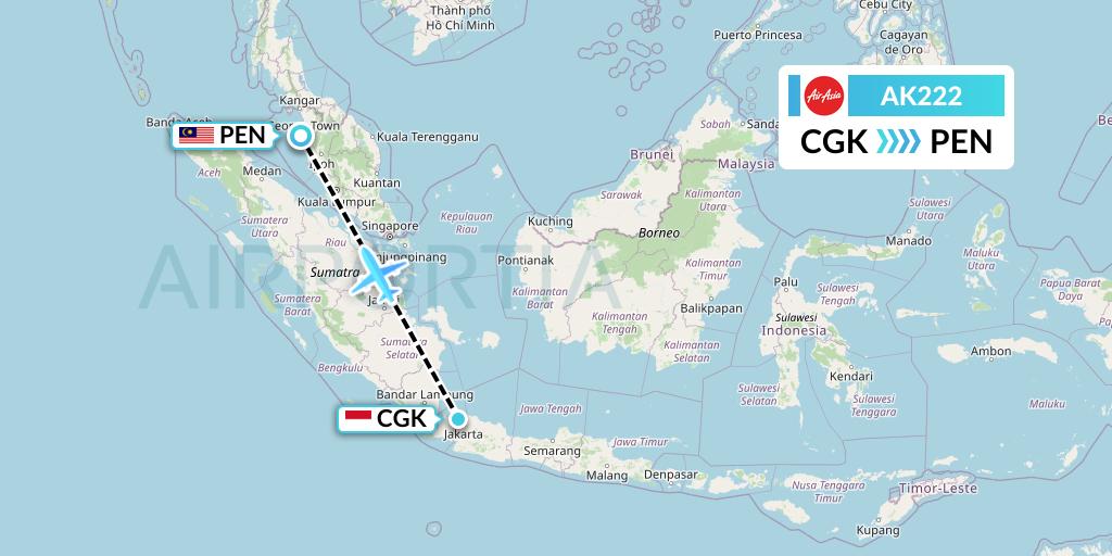 AK222 AirAsia Flight Map: Jakarta to Penang