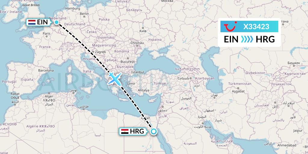 X33423 TUI fly Germany Flight Map: Eindhoven to Hurghada