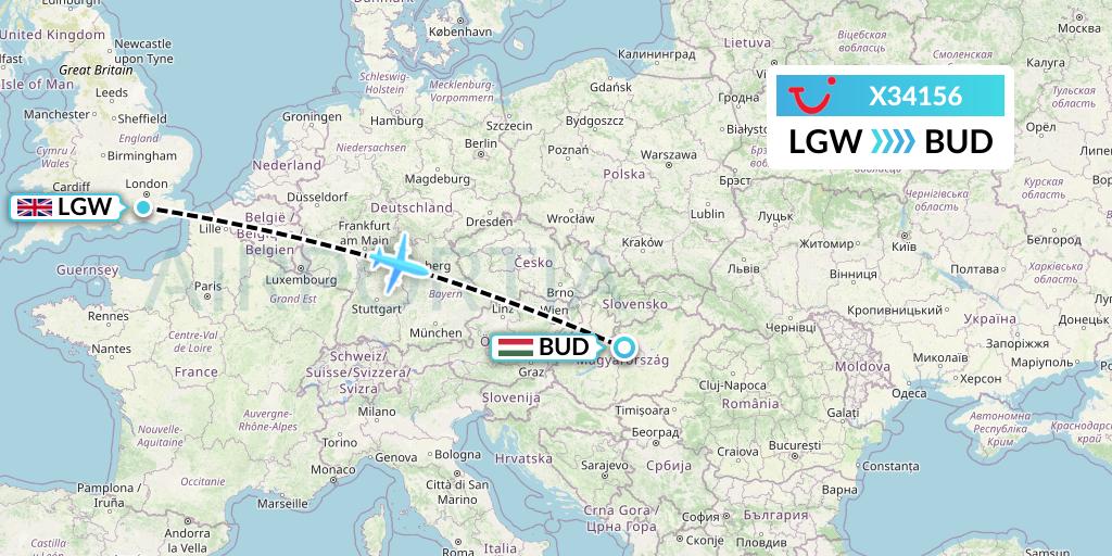 X34156 TUI fly Germany Flight Map: London to Budapest