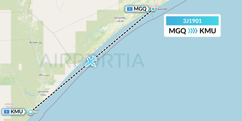3J1901 Jubba Airways Flight Map: Mogadishu to Somalia
