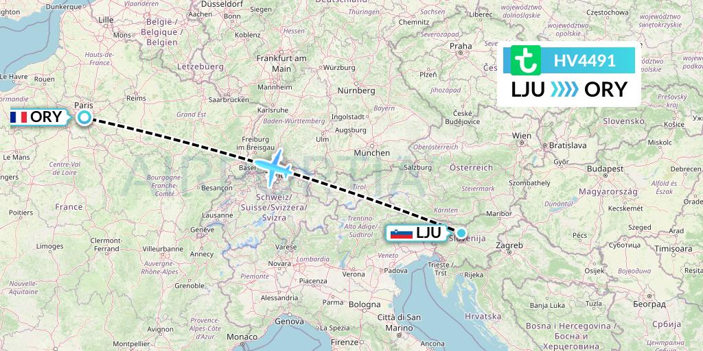 HV4491 Transavia Flight Map: Ljubljana to Paris