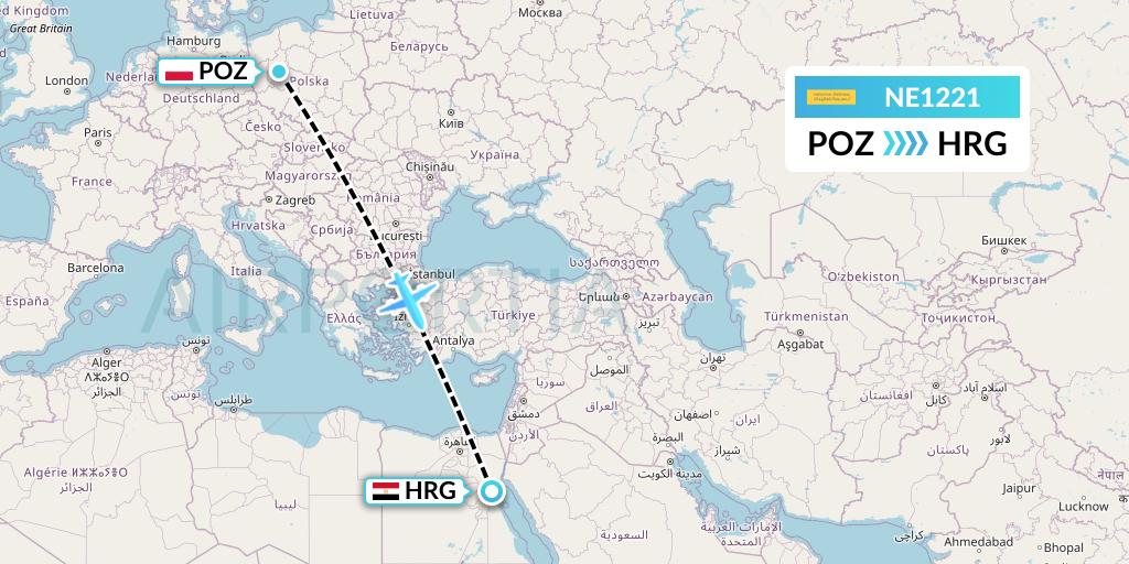 NE1221 Nesma Airlines Flight Map: Poznan to Hurghada