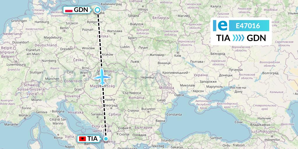 E47016 Estelar Latinoamerica C.A. Flight Map: Tirana to Gdansk