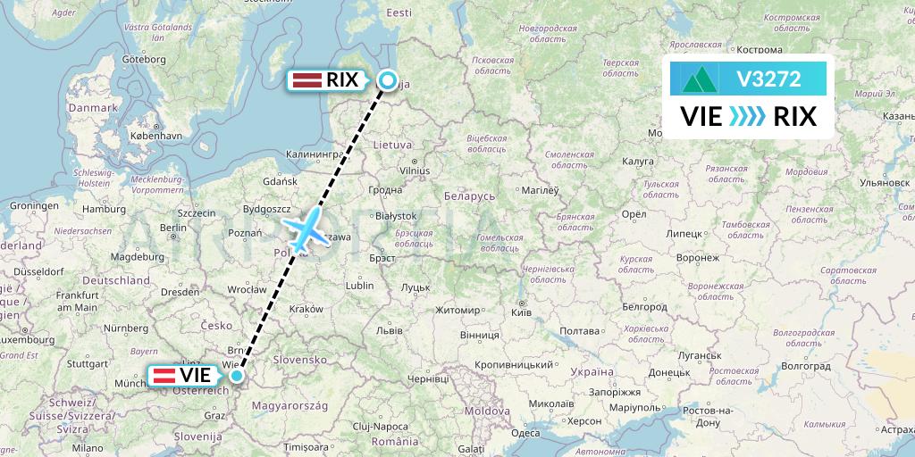 V3272 Carpatair Flight Map: Vienna to Riga