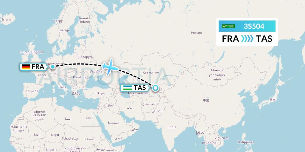 3S504 Air Antilles Express Flight Map: Frankfurt to Tashkent