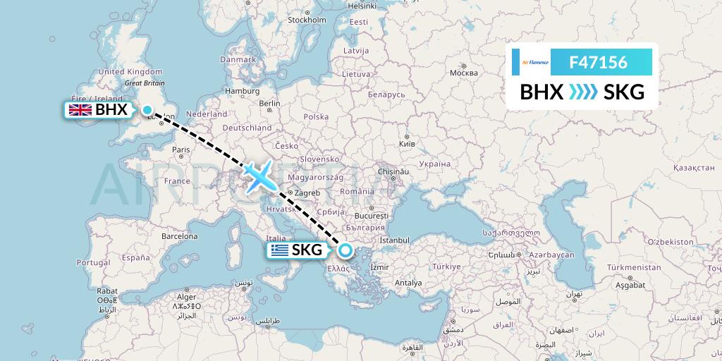 F47156 Air Flamenco Flight Map: Birmingham to Thessaloniki