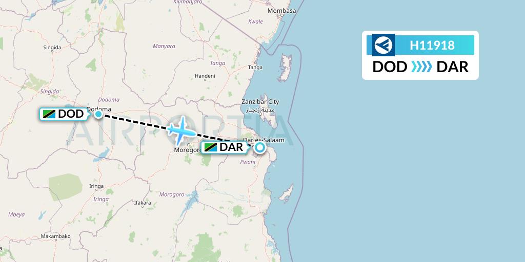 H11918 Hahn Air Systems Flight Map: Dodoma to Dar-es-Salaam