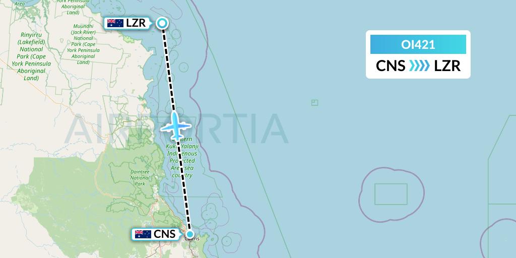 OI421 Hinterland Aviation Flight Map: Cairns to Australia