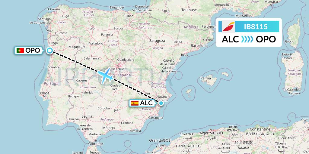 IB8115 Iberia Flight Map: Alicante to Porto