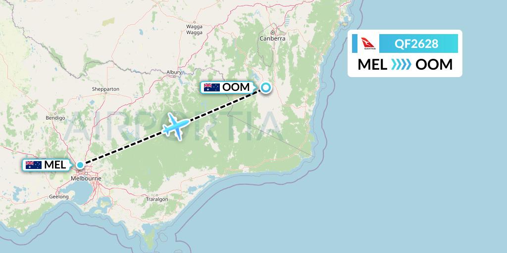 QF2628 Qantas Flight Map: Melbourne to Cooma
