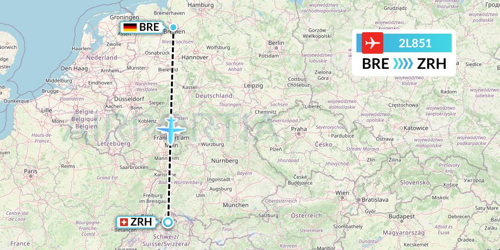 2L851 Helvetic Airways Flight Map: Bremen to Zurich