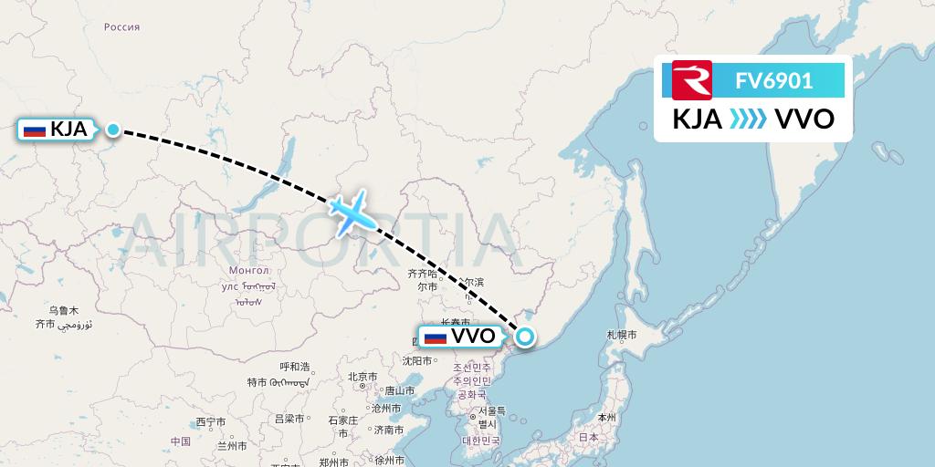 FV6901 Rossiya Flight Map: Krasnoyarsk to Vladivostok