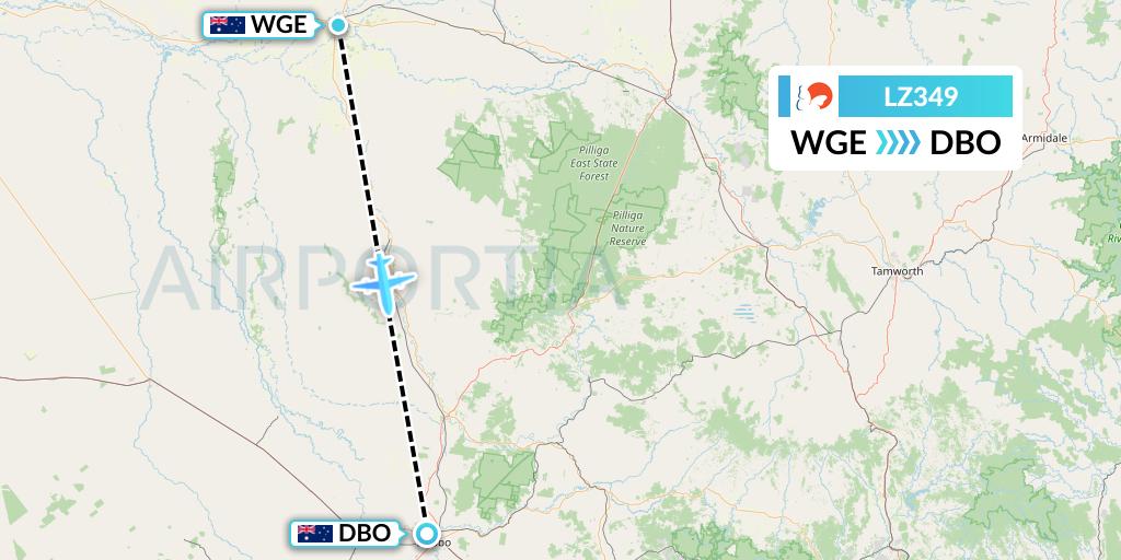 LZ349 Air Link Flight Map: Australia to Dubbo