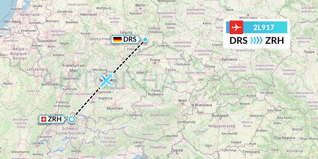 2L917 Helvetic Airways Flight Map: Dresden to Zurich