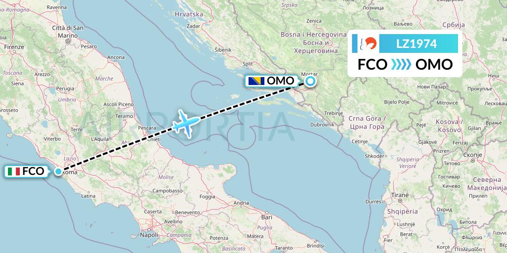 LZ1974 Air Link Flight Map: Rome to Mostar