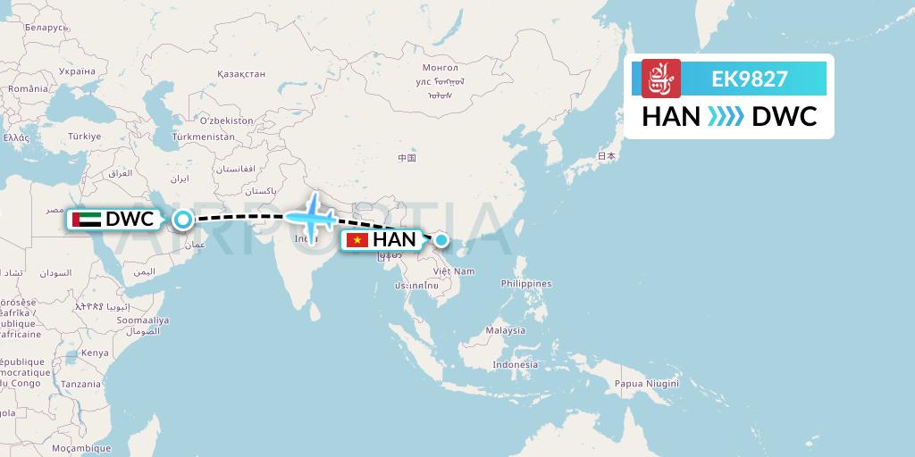 EK9827 Emirates Flight Map: Hanoi to Dubai