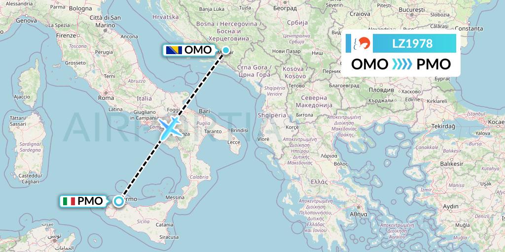LZ1978 Air Link Flight Map: Mostar to Palermo