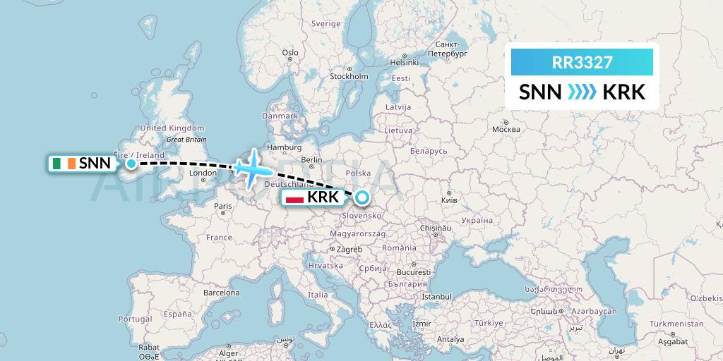RR3327 Royal Air Force Flight Map: Shannon to Krakow
