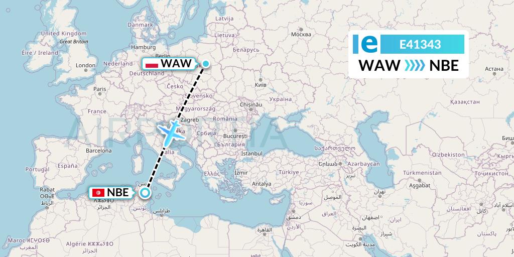 E41343 Estelar Latinoamerica C.A. Flight Map: Warsaw to Enfidha