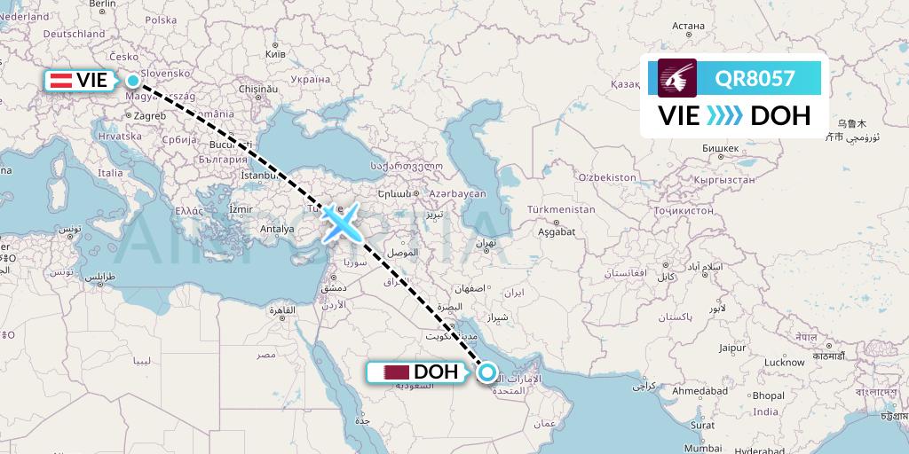 QR8057 Qatar Airways Flight Map: Vienna to Doha