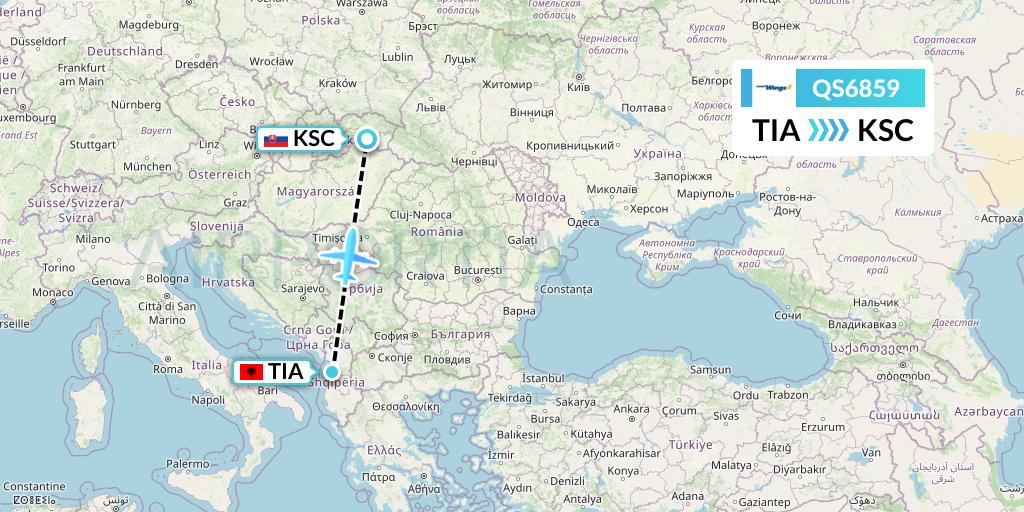 QS6859 Smartwings Flight Map: Tirana to Kosice