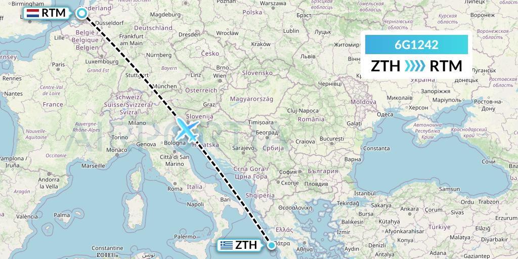 6G1242 Go2Sky Flight Map: Zakynthos to Rotterdam