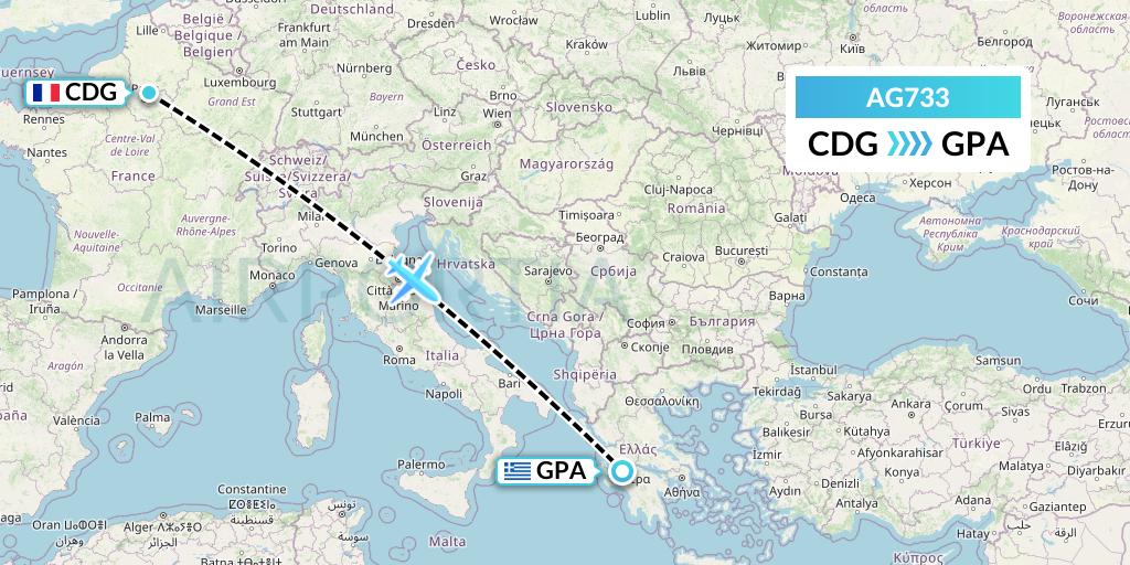 AG733 Aruba Airlines Flight Map: Paris to Patras