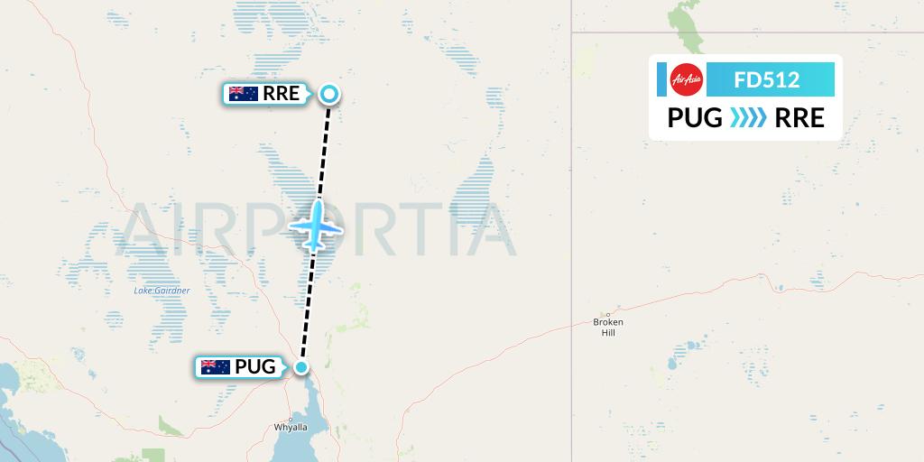 FD512 Thai AirAsia Flight Map: Port Augusta to Australia