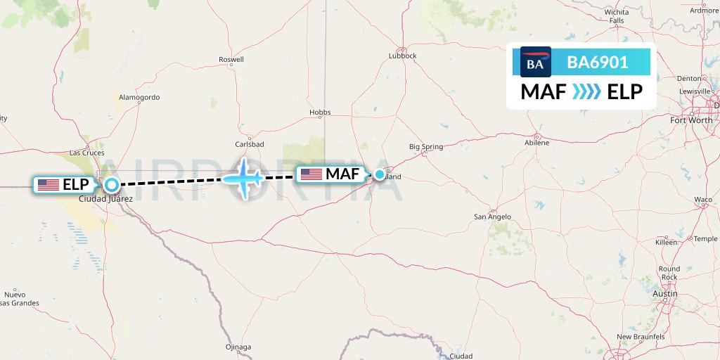 BA6901 British Airways Flight Map: Midland to El Paso