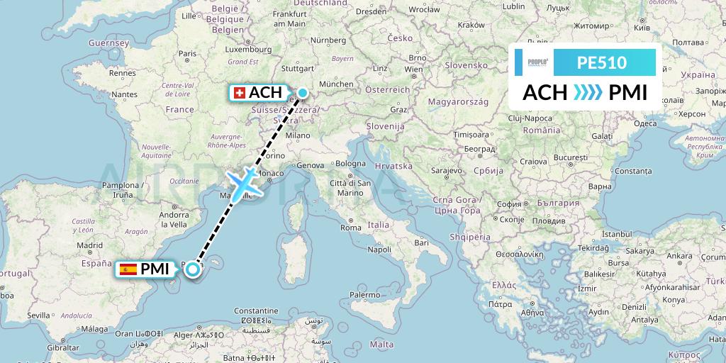PE510 People's Viennaline Flight Map: St. Gallen to Palma de Mallorca